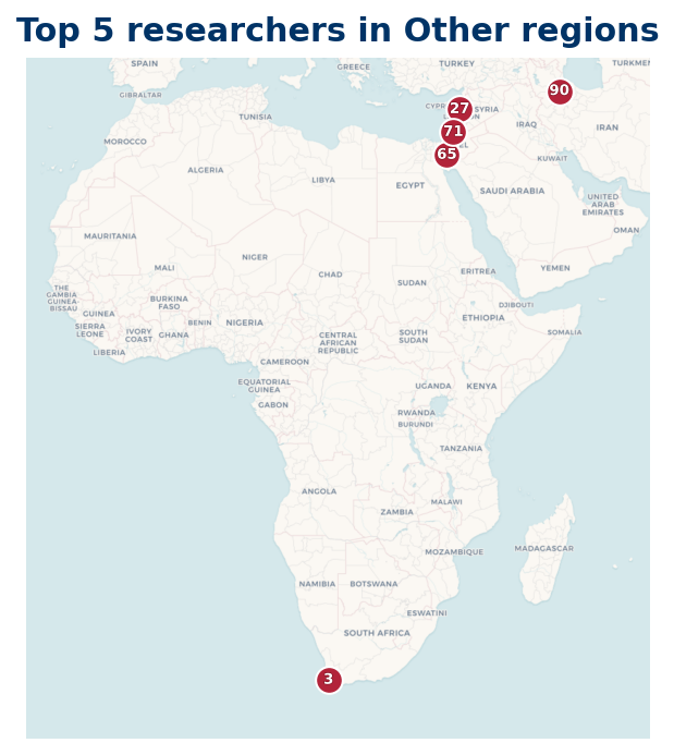 Map of Other regions Top 100 researchers